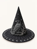 Midnight Raven Moon Phase Gothic Handcrafted Quilted Witch Hat