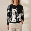 Caroline – Black Jumper with Cat Design