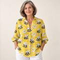 Aobhnait yellow floral blouse on mature model, front view