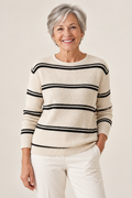 Lorraine – Striped Crewneck Jumper on a mature model