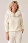 Belinda – Women's Faux Fur Collar Fluffy Pullover on a mature model