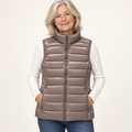 ISA Champagne padded gilet on mature model, front view