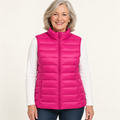 ISA Pink padded gilet on mature model, front view