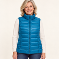ISA Sky Blue padded gilet on mature model, front view