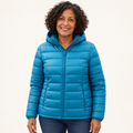 Metta transitional padded jacket in ocean blue — mature model front view