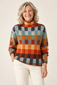 Roselise | Autumn Check Jumper on a mature model