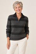 Anita – Striped Half-Zip Ribbed Knit Jumper on a mature model