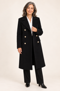 Women's Long Wool Blend Button Coat — full front on model