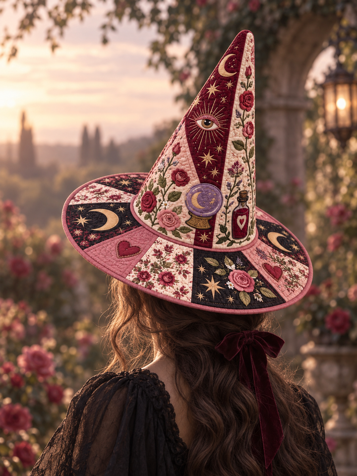 Moonlit Rose Mystic Gothic Handcrafted Quilted Witch Hat