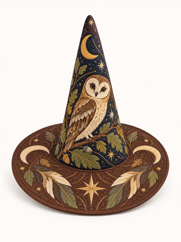 Moonlit Owl Woodland Gothic Handcrafted Quilted Witch Hat