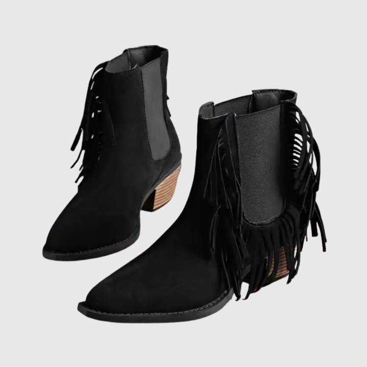 OLIVINE | FRINGE SUEDE ANKLE BOOTS