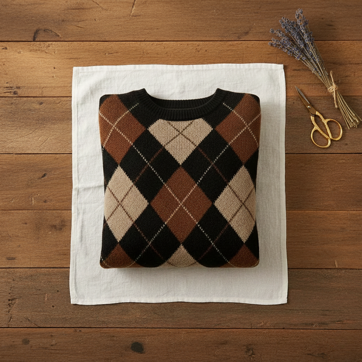 Ava – Jumper with Brown-Black Diamond Pattern
