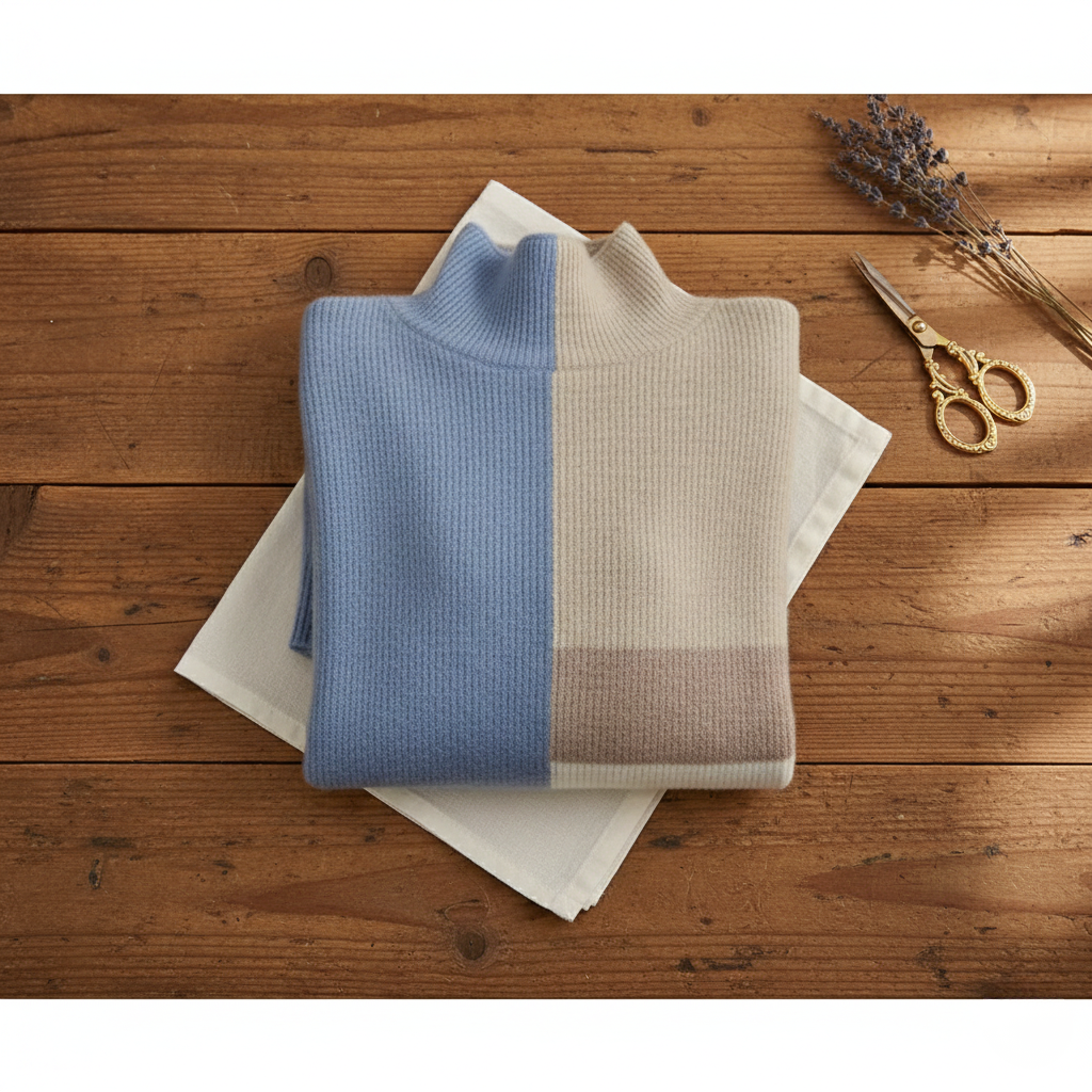 Sophie – Block Pattern Jumper in Blue-Beige