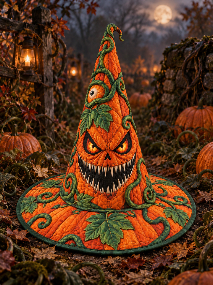 Pumpkin Vine Demon Gothic Handcrafted Quilted Witch Hat
