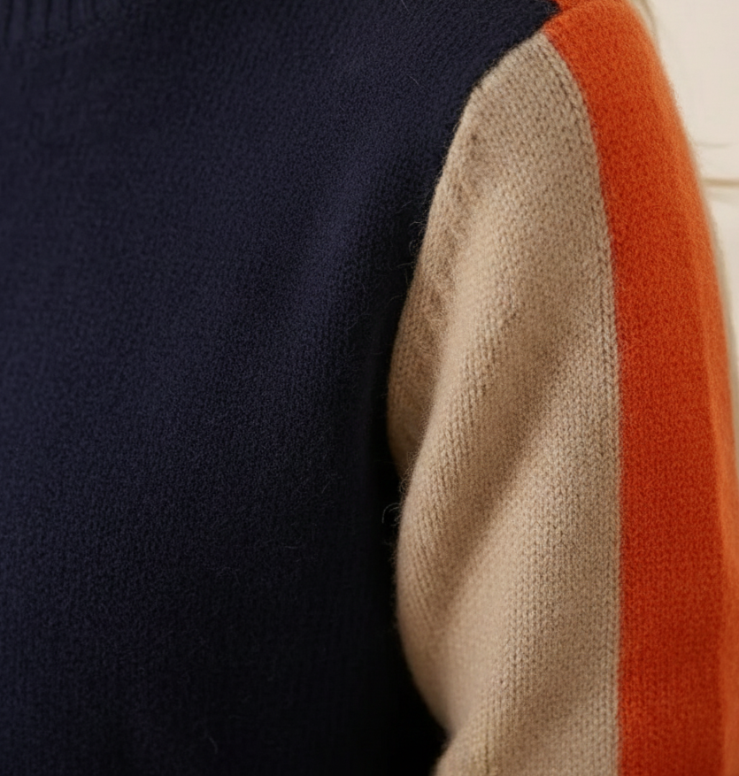 Scarlett – Dark Blue-Orange-Taupe Jumper