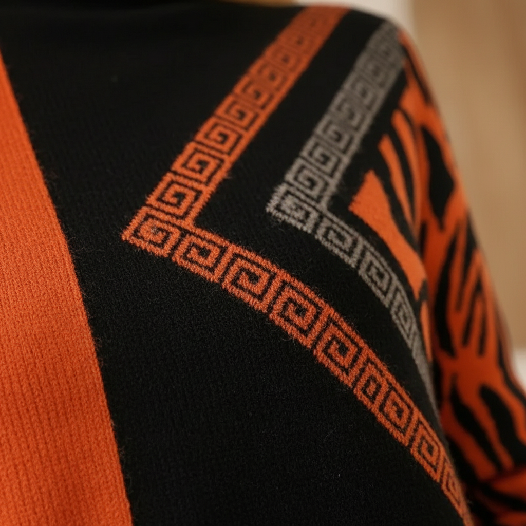 Grace – Orange Jumper with Graphic Details