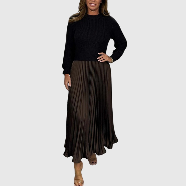 ALARICE | MAXI DRESS WITH SWEATER & PLEATED SKIRT