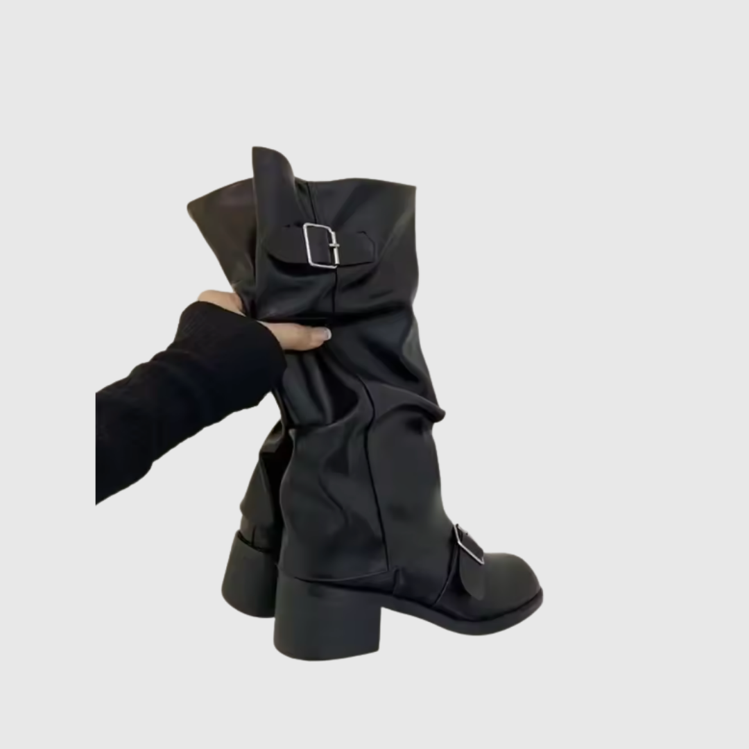 Isoldeia | Platform Leather Boots with Straps