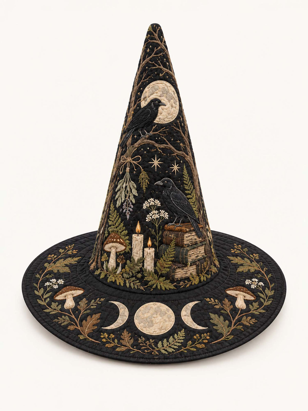 Moonlit Raven Enchanted Library Gothic Handcrafted Quilted Witch Hat