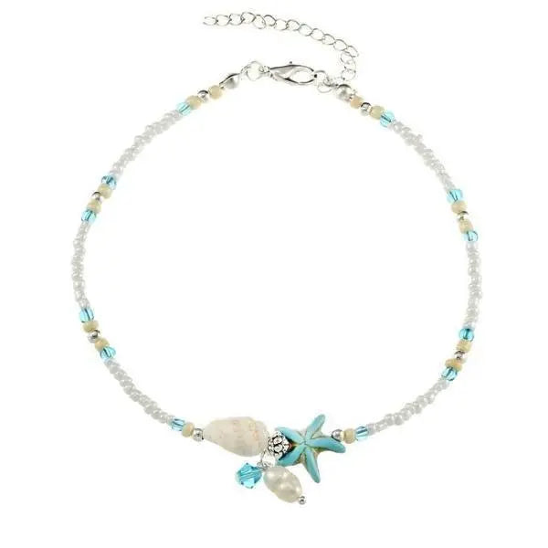 STAR & SHELL ANKLET WITH NATURAL STONES