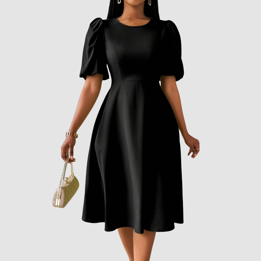 CLARA BLOOM | REFINED BLACK MIDI DRESS