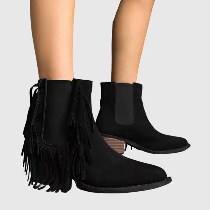 OLIVINE | FRINGE SUEDE ANKLE BOOTS