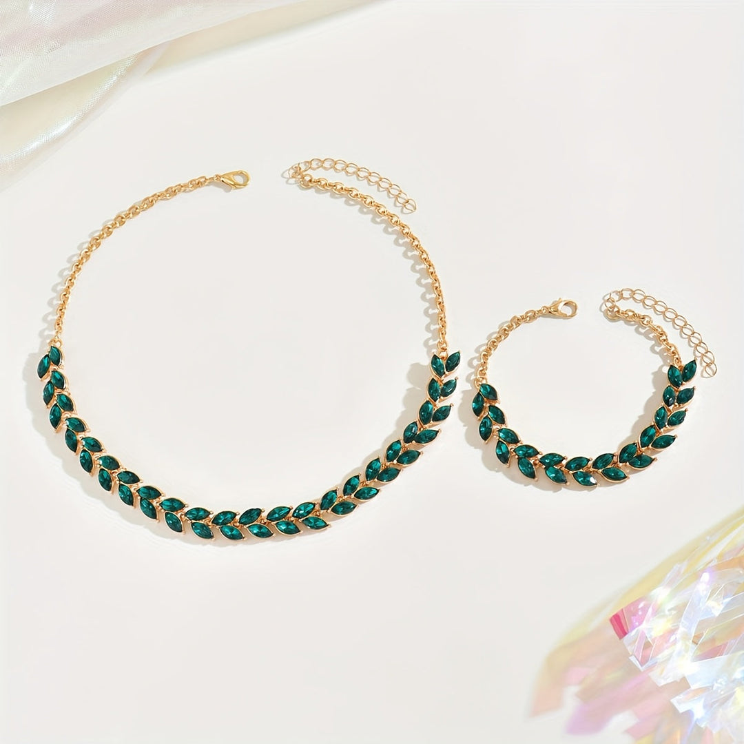 ELEGANT GREEN CRYSTAL NECKLACE & BRACELET DUO