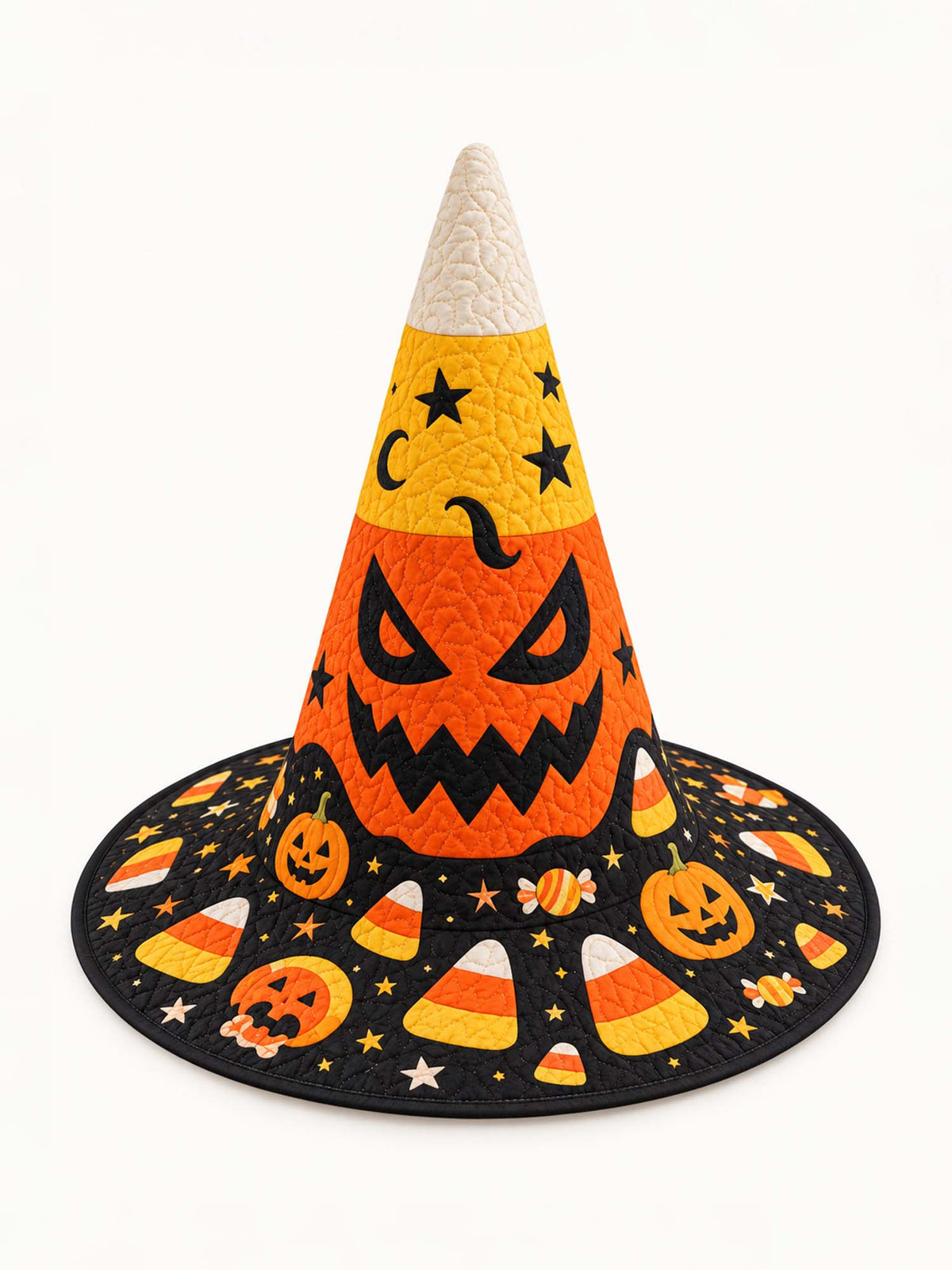 Candy Corn Pumpkin Halloween Handcrafted Quilted Witch Hat