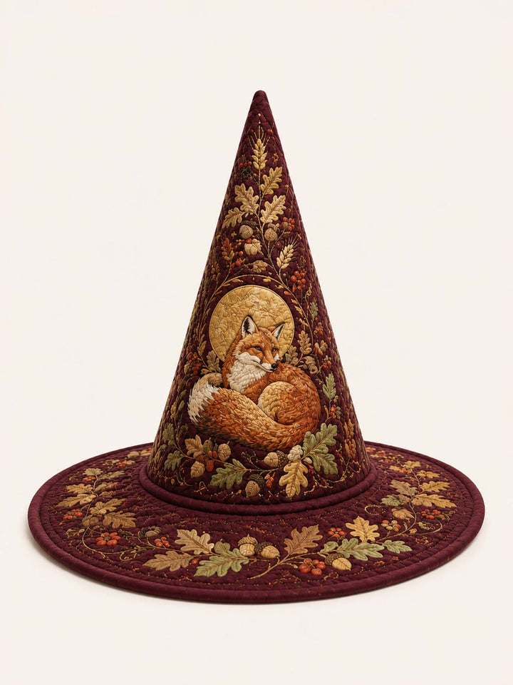 Autumn Fox Woodland Cottage Handcrafted Quilted Witch Hat