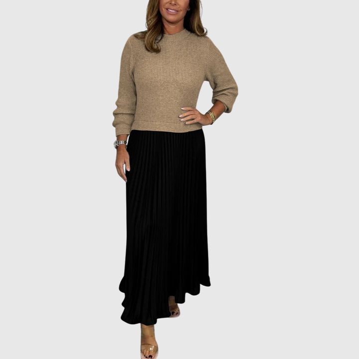 ALARICE | MAXI DRESS WITH SWEATER & PLEATED SKIRT