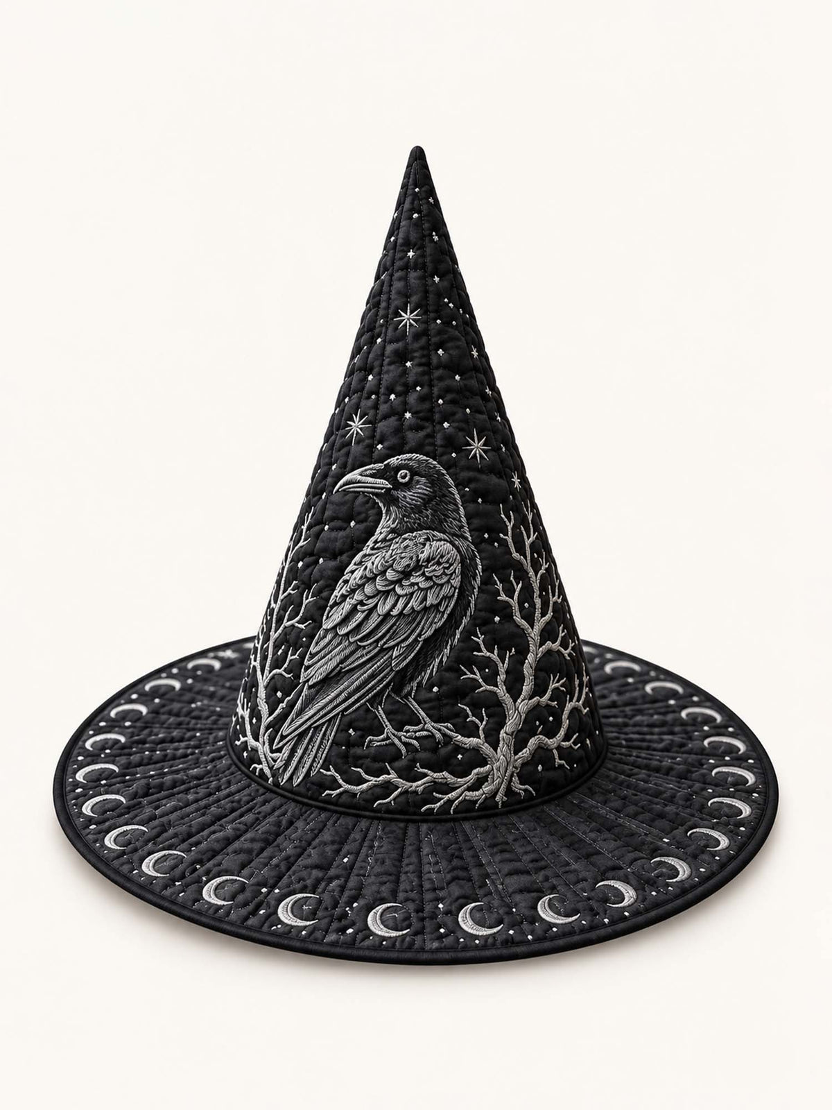 Midnight Raven Moon Phase Gothic Handcrafted Quilted Witch Hat
