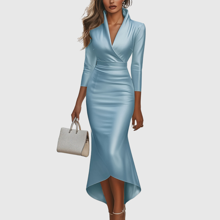 EVELISSE | SATIN V-NECK EVENING DRESS