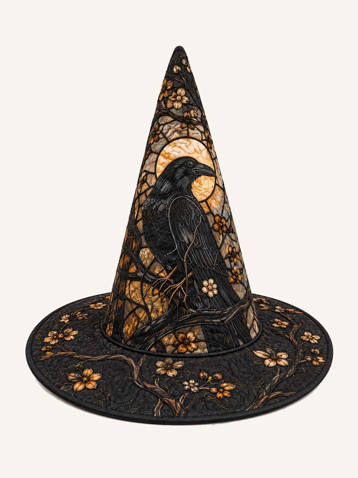 Golden Raven Moonlit Garden Gothic Handcrafted Quilted Witch Hat