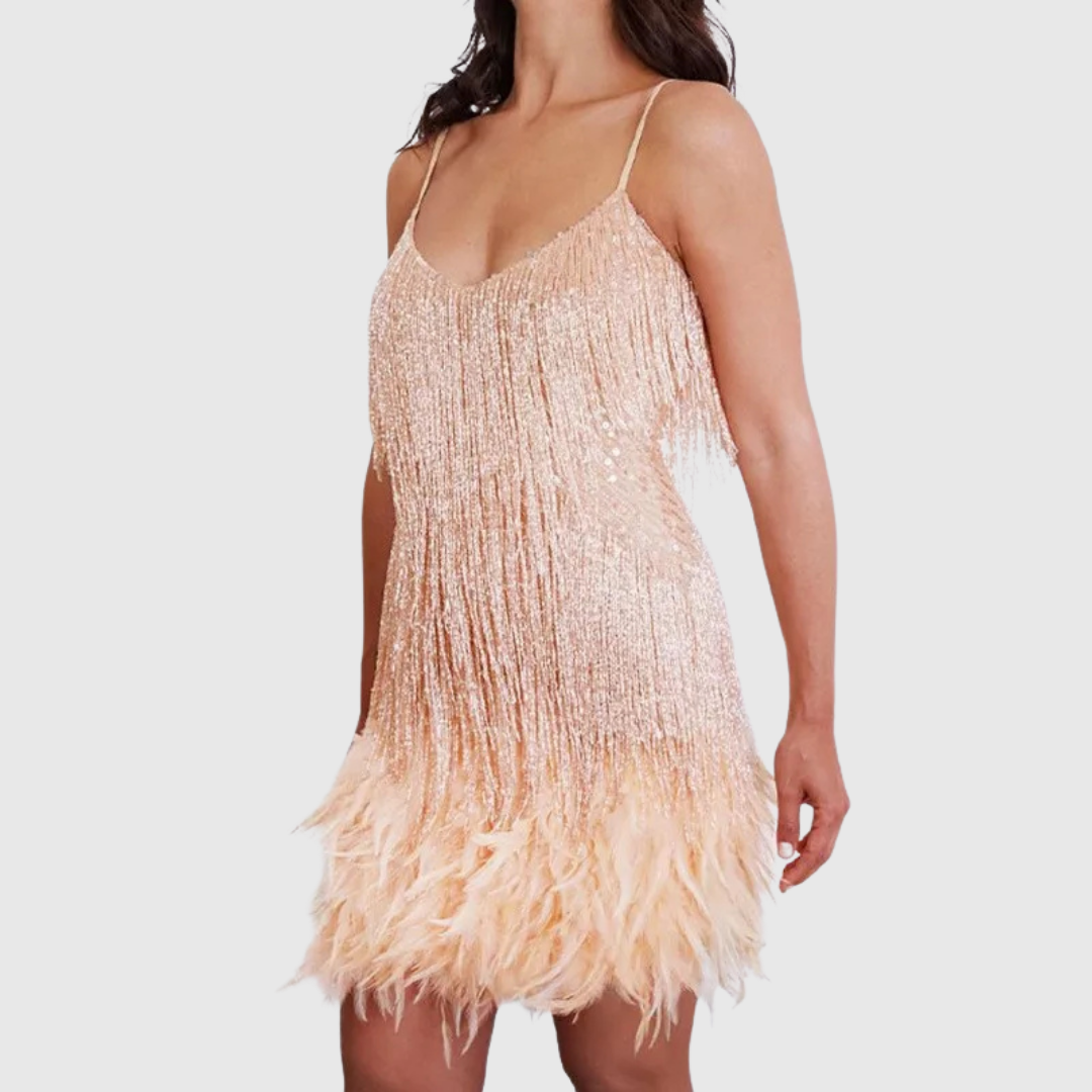 ISIMAY | COCKTAIL DRESS WITH FEATHER FRINGE