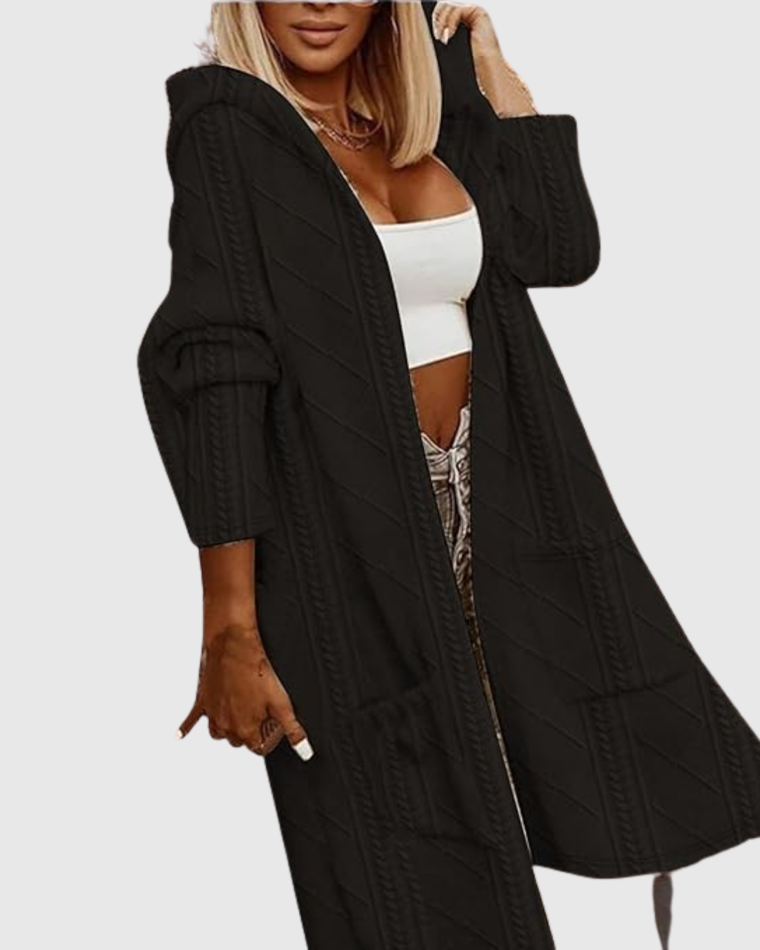 HONORIA | HOODED CABLE-KNIT CARDIGAN