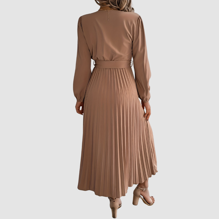 CELESTE BLOOM | PLEATED LONG-SLEEVE MIDI DRESS
