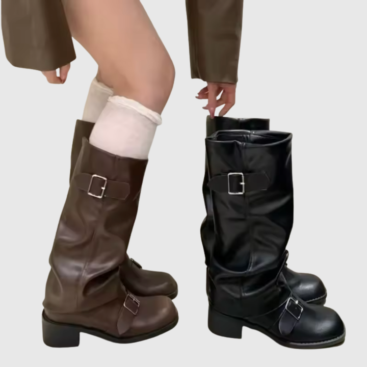 Isoldeia | Platform Leather Boots with Straps