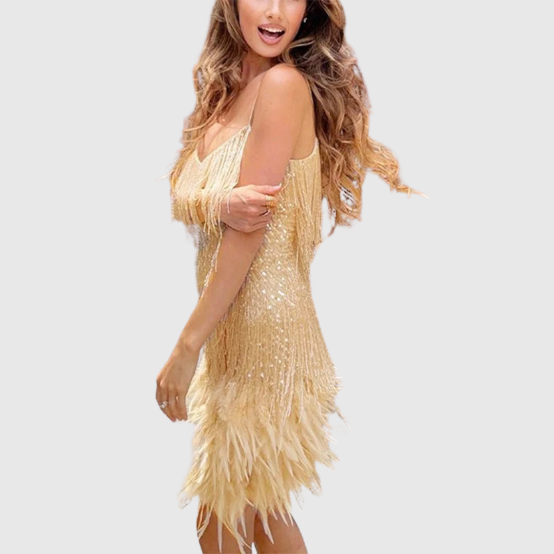 ISIMAY | COCKTAIL DRESS WITH FEATHER FRINGE