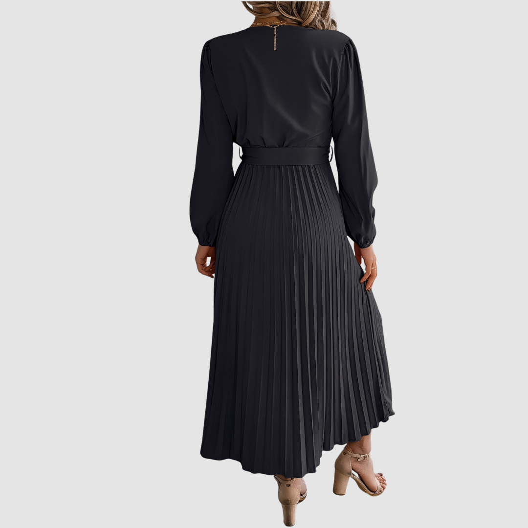 CELESTE BLOOM | PLEATED LONG-SLEEVE MIDI DRESS