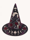 Moonlit Raven Rose Quilted Witch Hat – Gothic Celestial Halloween Hat
