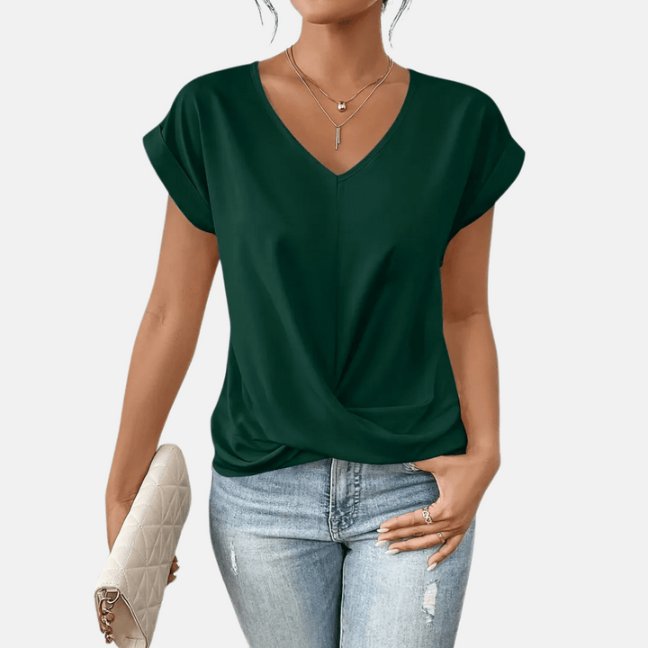 Dames V-hals blouse met gedrapeerde zoom