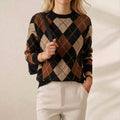 Ava – Jumper with Brown-Black Diamond Pattern