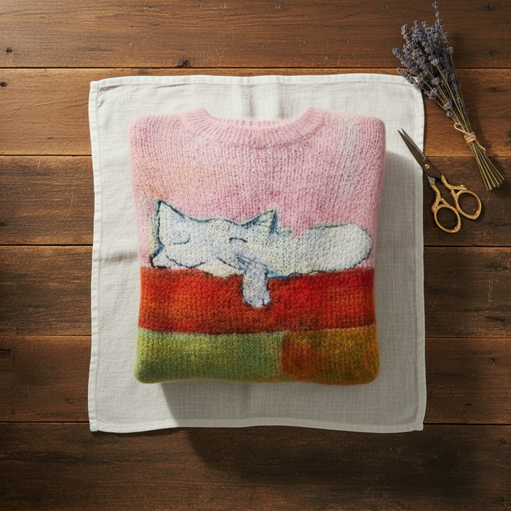 Fiona – Pink Jumper with Cat Design