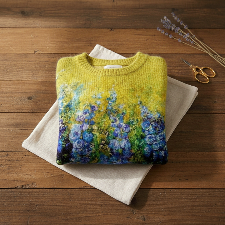 Evie – Yellow Jumper with Flower Pattern