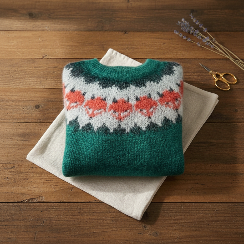 Joanna – Mohair Teal Jumper with Fox Pattern
