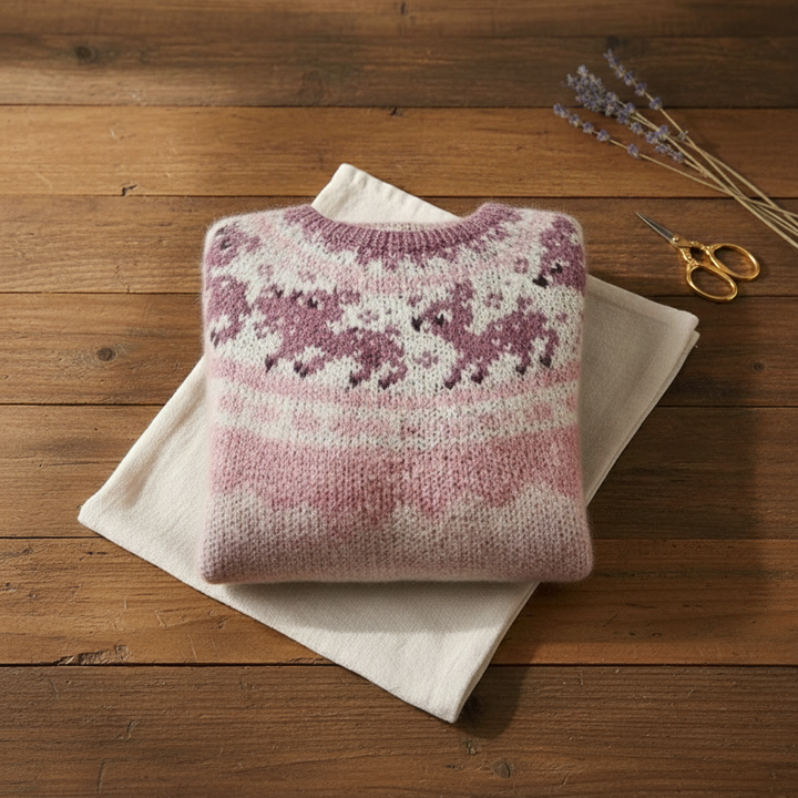 Mary – Mohair Pink Jumper with Reindeer Pattern