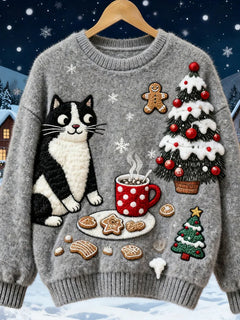 NOEL | RETRO CHRISTMAS ANIMAL ART PRINT COZY FLANNEL SWEATSHIRT