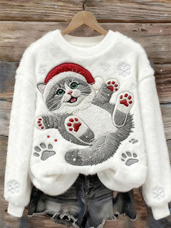 TINSEL | SWEET CHRISTMAS CAT ART PRINT CASUAL FLANNEL SWEATSHIRT