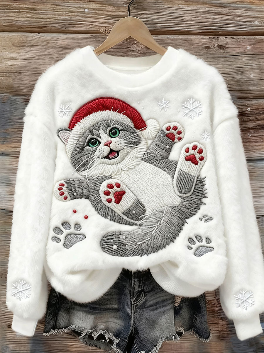 TINSEL | SWEET CHRISTMAS CAT ART PRINT CASUAL FLANNEL SWEATSHIRT