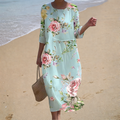 Floral | Three-Quarter Sleeve Midi Dress